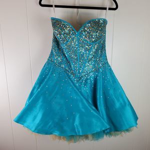 Jovani Turquoise Sequin Pagent Sleeveless Dress